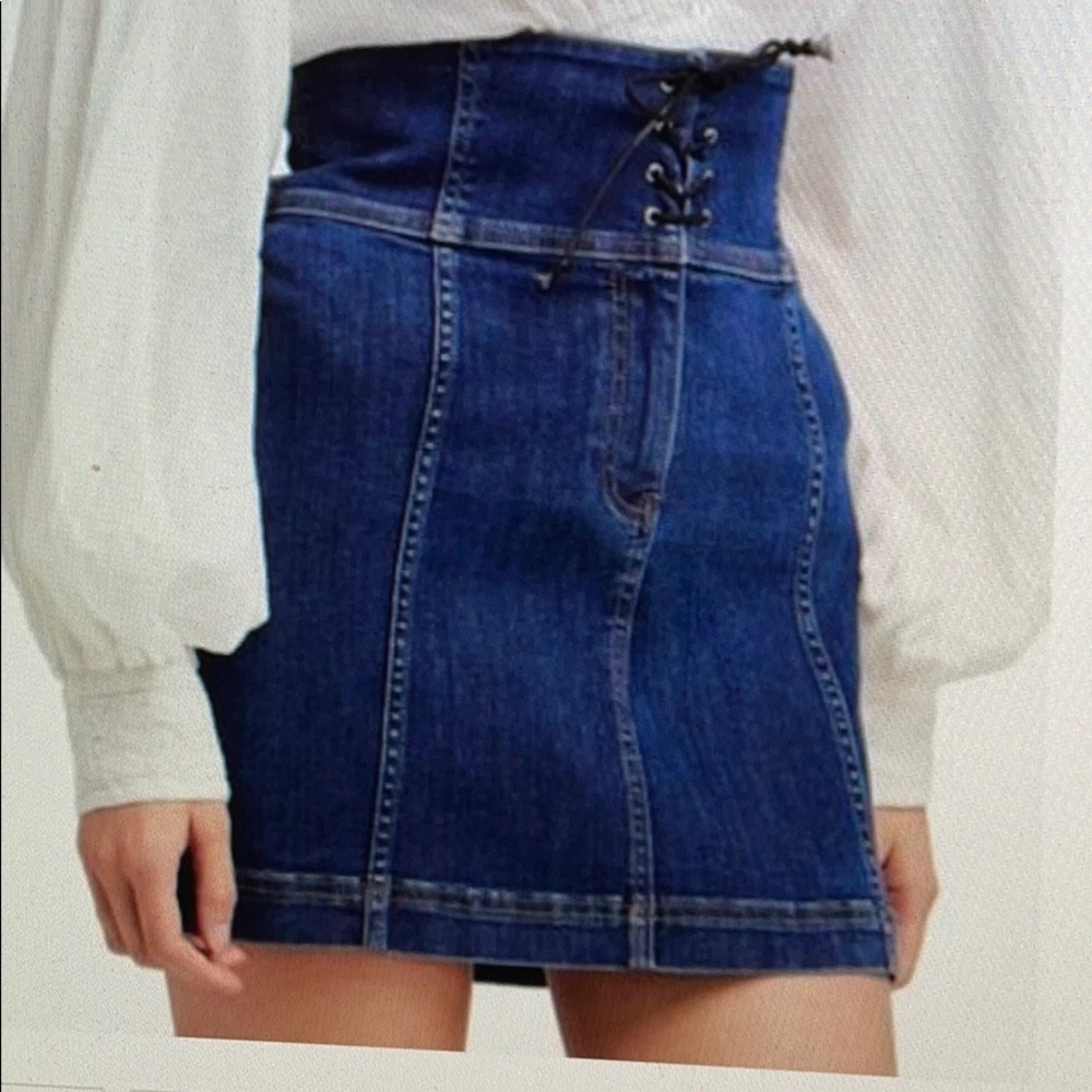 Free People NWT Lace up corset denim skirt